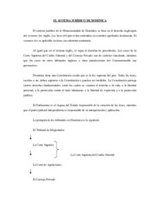 EL SISTEMA JURÍDICO DE DOMINICA El sistema jurídico de la Mancomunidad de Dominica se basa en el derecho anglosajón del common law inglés. Las leyes del país están contenidas en estatutos aprobados localmente. El c