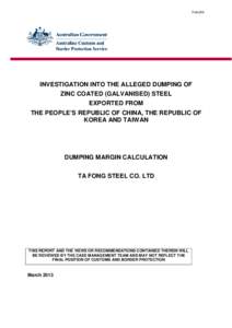 Folio208  INVESTIGATION INTO THE ALLEGED DUMPING OF ZINC COATED (GALVANISED) STEEL EXPORTED FROM THE PEOPLE’S REPUBLIC OF CHINA, THE REPUBLIC OF