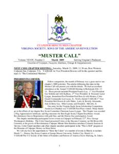 CULPEPER MINUTE MEN CHAPTER VIRGINIA SOCIETY, SONS OF THE AMERICAN REVOLUTION “MUSTER CALL” Volume VXVIV, Number 3