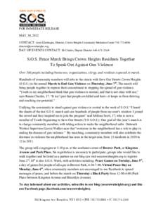 FOR IMMEDIATE RELEASE MAY 30, 2012 CONTACT: Amy Ellenbogen, Director, Crown Heights Community Mediation Center[removed]removed]  DAY OF EVENTS CONTACT: Ife Charles, Deputy Director[removed]