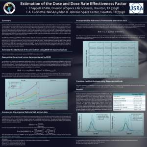 Estimation of the Dose and Dose Rate Effectiveness Factor L. Chappell: USRA, Division of Space Life Sciences, Houston, TX[removed]F. A. Cucinotta: NASA Lyndon B. Johnson Space Center, Houston, TX[removed]Summary  Incorporate