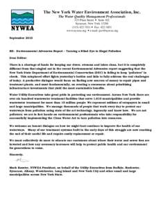 The New York Water Environment Association, Inc. The Water Quality Management Professionals 525 Plum Street  Suite 102 Syracuse, New York[removed]7811  Fax: [removed]www.nywea.org  e-mail: [removed]