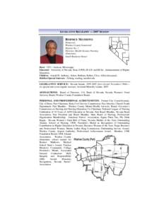 LEGISLATIVE BIOGRAPHY — 2007 SESSION  BERNICE MATHEWS Democrat Washoe County Senatorial District No. 1