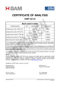 CERTIFICATE OF ANALYSIS ERM®-AE123 Boric acid in water Certified quantity  Unit