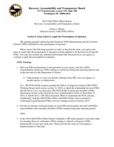 Recovery Accountability and Transparency Board 1717 Pennsylvania Avenue NW, Suite 700 Washington DCChief FOIA Officer Report Recovery Accountability and Transparency Board
