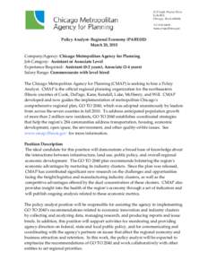 Business cluster / Economic development / Workforce development / Chicago Metropolitan Agency for Planning / Chicago metropolitan area / Metropolitan economy