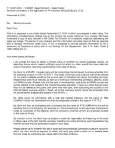 IT[removed]GIL[removed]Apportionment – Sales Factor General explanation of the application of IITA Section 304(a)(3)(B) and (C-5). November 4, 2013 Re: