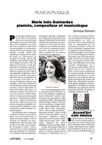 MÚSICA/MUSIQUE Maria Inês Guimarães pianiste, compositeur et musicologue