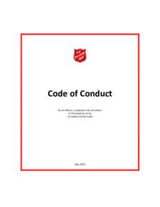 Code of Conduct for all officers, employees and volunteers of The Salvation Army in Canada and Bermuda  May 2013