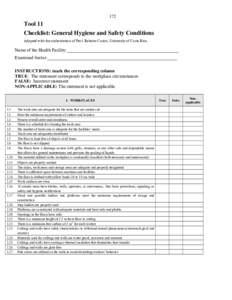 172  Tool 11 Checklist: General Hygiene and Safety Conditions Adapted with the authorization of Prof. Roberto Castro, University of Costa Rica.