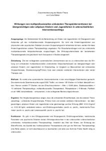 Zusammenfassung der Master-Thesis von Carla Bühler Wirkungen von multiprofessionellen ambulanten Therapieinterventionen bei übergewichtigen oder adipösen Kindern und Jugendlichen in unterschiedlichen Interventionssett