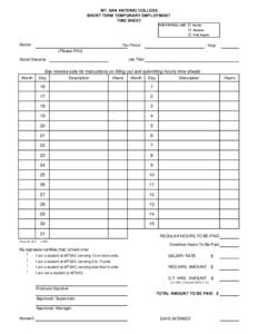 MT. SAN ANTONIO COLLEGE SHORT TERM TEMPORARY EMPLOYMENT TIME SHEET FOR PAYROLL USE:  Name: