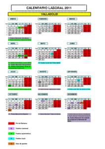 CALENDARIO LABORAL 2011 VALLADOLID ENERO Sem 1 2