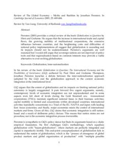 Review of The Global Economy – Myths and Realities by Jonathan Perraton. In Cambridge Journal of Economics 2001, 25: Review by Yan Liang. University of Redlands  Abstract: Perraton (2001)