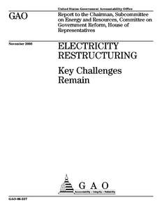 United States Government Accountability Office  GAO Report to the Chairman, Subcommittee on Energy and Resources, Committee on