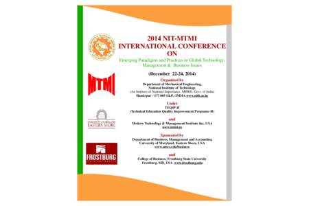2014 NIT-MTMI INTERNATIONAL CONFERENCE ON Emerging Paradigms and Practices in Global Technology, Management & Business Issues (December 22-24, 2014)