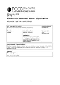 9 December[removed]Administrative Assessment Report – Proposal P1029 Maximum Level for Tutin in Honey Brief Description of Proposal: