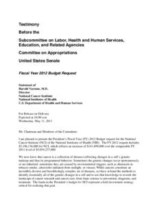 Testimony Before the Subcommittee on Labor, Health and Human Services, Education, and Related Agencies, Committee on Appropriations, United States Senate