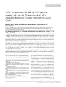 MAJOR ARTICLE  Male Circumcision and Risk of HIV Infection among Heterosexual African American Men Attending Baltimore Sexually Transmitted Disease Clinics