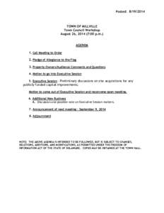 Posted: [removed]TOWN OF MILLVILLE Town Council Workshop August 26, [removed]:00 p.m.) AGENDA