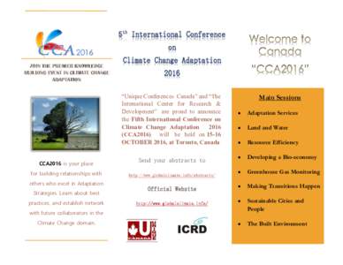 5th International Conference 2016 JOIN THE PREMIER KNOWLEDGE BUILDING EVENT IN CLIMATE CHANGE ADAPTATION