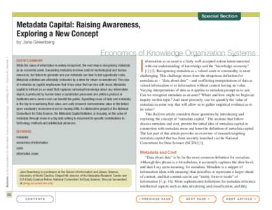 Special Section  Metadata Capital: Raising Awareness, Exploring a New Concept Bulletin of the Association for Information Science and Technology – April/May 2014 – Volume 40, Number 4