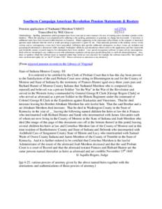 Southern Campaign American Revolution Pension Statements & Rosters Pension application of Nathaniel Mershon VAS653 Transcribed by Will Graves vsl 25VA[removed]