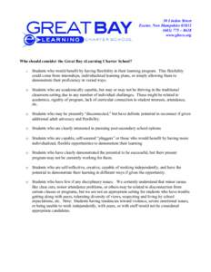 30 Linden Street Exeter, New Hampshire[removed] – 8638 www.gbecs.org  Who should consider the Great Bay eLearning Charter School?