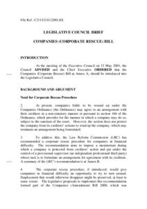 File Ref : C2/1/12/1C(2001)IX  LEGISLATIVE COUNCIL BRIEF COMPANIES (CORPORATE RESCUE) BILL  INTRODUCTION