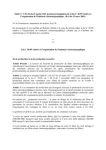 Dahir n° du 21 kaada 1421 portant promulgation de la loi n° 20-99 relative à l'organisation de l'industrie cinématographique