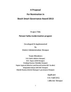 A Proposal For Nomination in Skoch Smart Governance Award 2013 Project Title Patwari halka modernization program