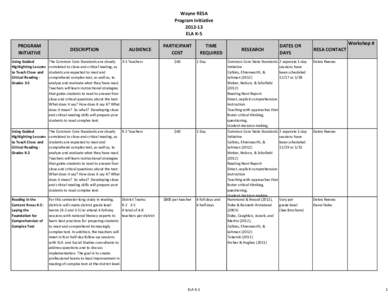 Wayne RESA Program Initiative[removed]ELA K-5 PROGRAM INITIATIVE