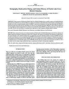 Stratigraphy, Radiocarbon Dating, and Culture History of Charlie Lake Cave, British Columbia