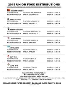 2015 UNION FOOD DISTRIBUTIONS SERVING UNEMPLOYED AND LOW INCOME UNION MEMBERS AND FAMILIES IN SAN MATEO COUNTY DECEMBER 2014 SORT AND PACK