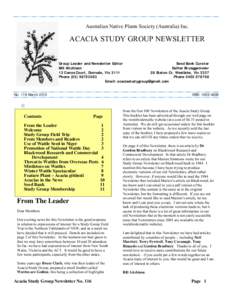 Australian Native Plants Society (Australia) Inc.  ACACIA STUDY GROUP NEWSLETTER Group Leader and Newsletter Editor Seed Bank Curator Bill Aitchison