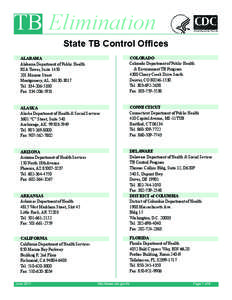 TB Elimination  State TB Control Offices ALABAMA Alabama Department of Public Health