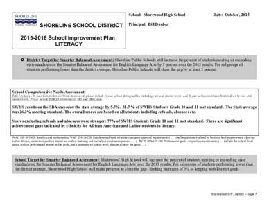 School: Shorewood High School  SHORELINE SCHOOL DISTRICT Date: October, 2015