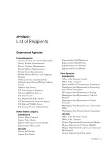 APPENDIX I  List of Recipients Government Agencies Federal Agencies Advisory Council on Historic Preservation