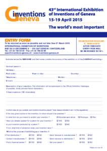 43rd International Exhibition of Inventions of Geneva[removed]April 2015 The world’s most important ENTRY FORM