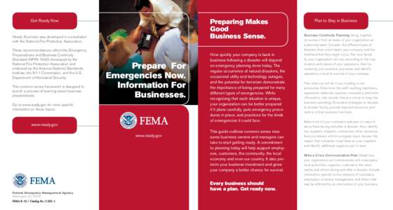 Prepare For Emergencies Now. Information For Businesses