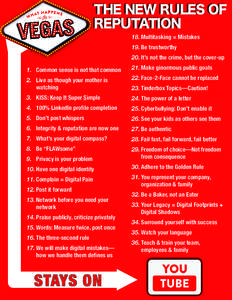 THE NEW RULES OF REPUTATION 18. Multitasking = Mistakes 19. Be trustworthy 20. It’s not the crime, but the cover-up 1. Common sense is not that common