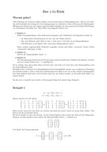 Der (-1)-Trick Worum gehts? Viele Probleme der Linearen Algebra f¨ uhren auf das L¨osen lineare Gleichungssysteme. Dies ist ein Trick, um sich das finden der L¨ osung bzw des L¨