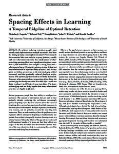 PS YC HOLOGICA L SC IENCE  Research Article Spacing Effects in Learning A Temporal Ridgeline of Optimal Retention