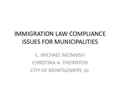 IMMIGRATION LAW COMPLIANCE ISSUES FOR MUNICIPALITIES