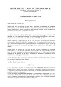 FEDERAZIONE ITALIANA GIUOCO CALCIO[removed]ROMA - VIA GREGORIO ALLEGRI, 14 CASELLA POSTALE 245O