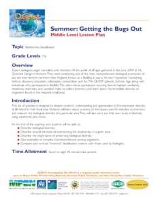 Summer: Getting the Bugs Out Middle Level Lesson Plan Topic Biodiversity, classification