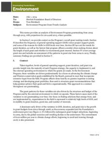 Grantmaking Trends Memo:  Environment Date: July 1, 2014 To: