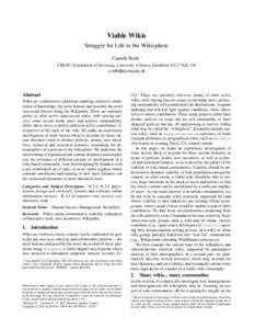 Viable Wikis Struggle for Life in the Wikisphere Camille Roth ∗ CRESS / Department of Sociology, University of Surrey, Guildford, GU2 7XH, UK 