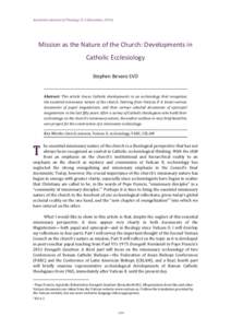 Mission as the Nture of the Church: Developments in Catholic Ecclesiology