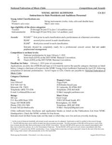 National Federation of Music Clubs  Competitions and Awards YOUNG ARTIST AUDITIONS Instructions to State Presidents and Auditions Personnel